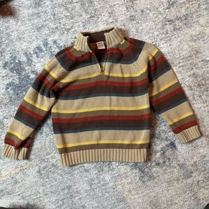 Gymboree Boys Striped Quarter Zip Cotton Knit Sweater Brown Tan Red Size 4